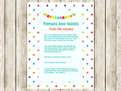 famous quotes from movies Bridal Shower games, Printable traditions bridal Shower, why do we do that, Bridal Shower activity, bingo, rb02