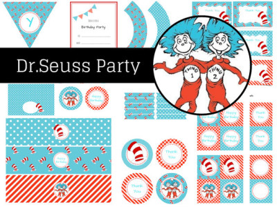 Dr Seuss Birthday, Dr Seuss Party, Party Printables, Thing 1 Thing 2,  Dr Seuss Party Pack, Birthday Party, Instant Download, Twin Birthday