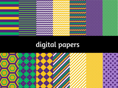 Mardi Digital Paper, Digital Background, Mardi Gras Digital Paper, Green purple orange digital papers, Scrapbook, Festive digital papers
