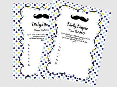 Mustache Dirty diaper baby shower game, little man baby shower game, name that poo, fun baby shower game, printable baby shower game
