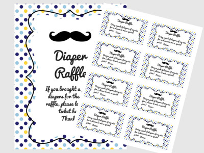 Mustache Little Man Baby Shower Diaper raffle Ticket Cards and sign