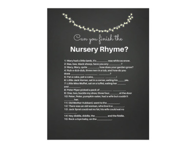 chalkboard Nursery rhyme baby shower game, baby word scramble, finish that nursery rhyme game, printable nursery rhyme game6