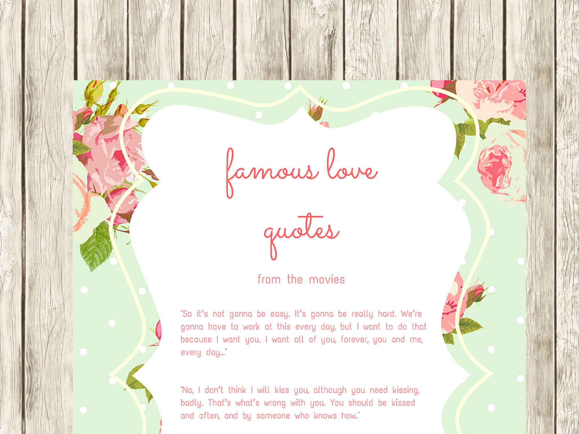 famous quotes from movies Bridal Shower games Mint Magical Printable