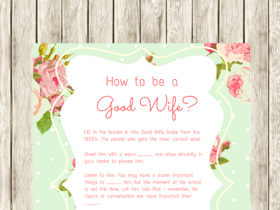 How to Be a Good Wife Bridal Shower games, Mint Shabby Printable 1950's wife guide bridal Shower, Bridal Shower activity, bsm1