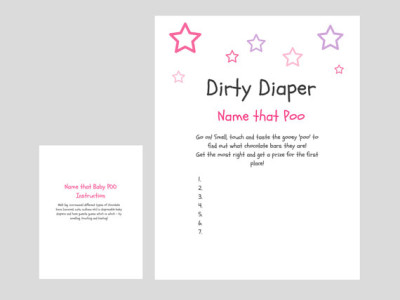 pink star Dirty diaper baby shower game