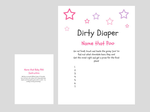 Pink Star Dirty diaper baby shower game Magical Printable