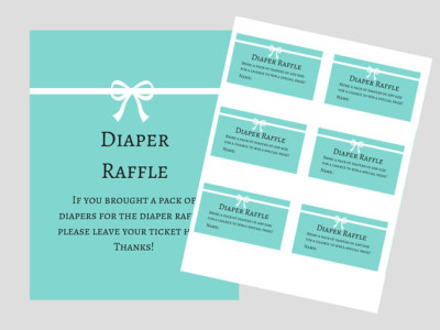 tiffany blue Baby Shower Diaper raffle Ticket Cards and sign