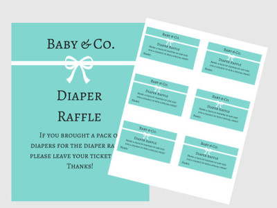 tiffany blue Baby Shower Diaper raffle Ticket Cards and sign baby co