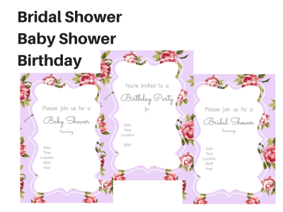 Purple Shabby Chic Baby Shower, Shabby Chic Bridal Shower, Girl Birthday Party Packages, Vintage Rose, Rustic, Twins, Lavender Printable