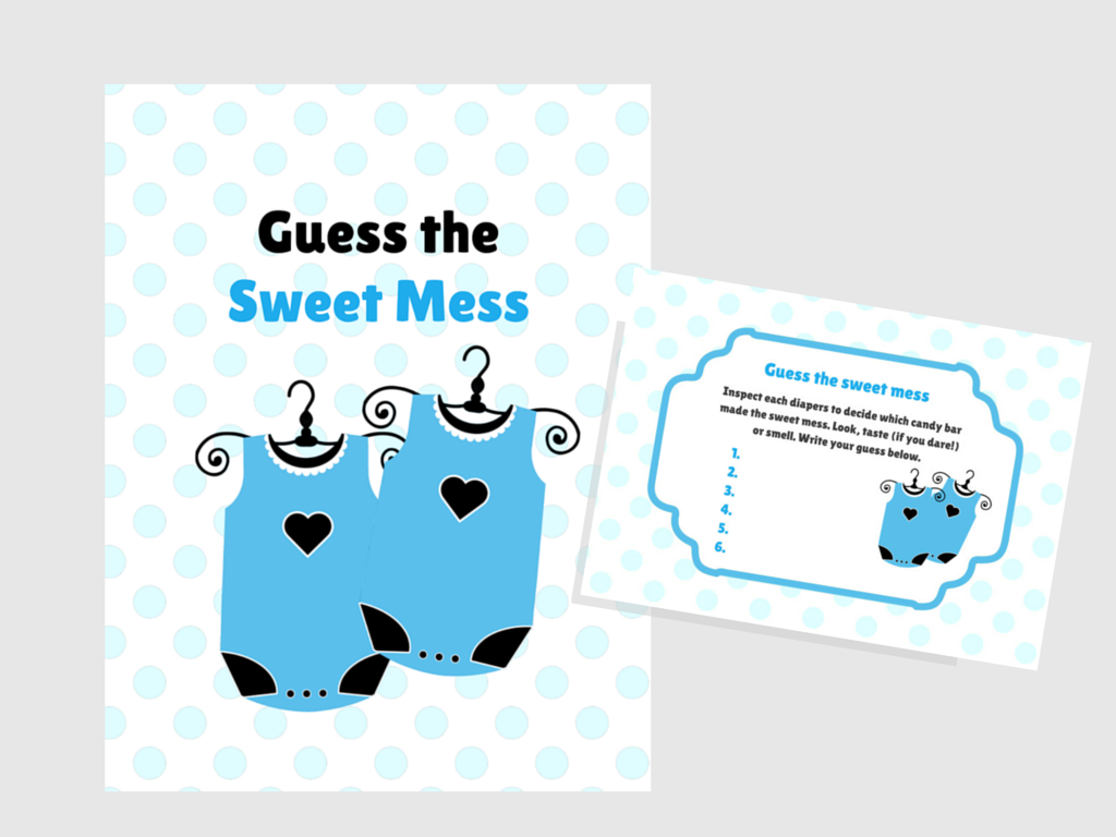 2_Twins Baby Sweet Mess game, Name that poo, Dirty Diaper Baby Shower, Printable baby shower Game, Activity, Download