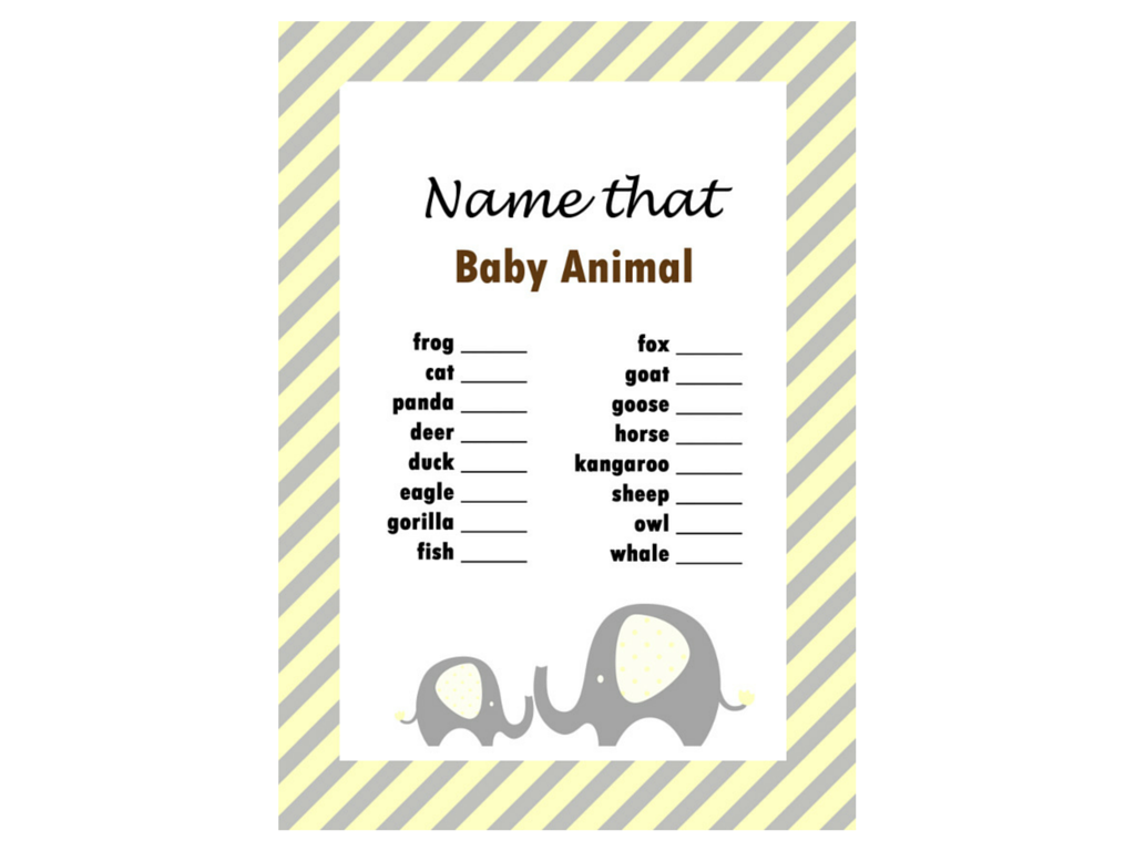 Elephants Theme Baby Shower Games Set - Magical Printable