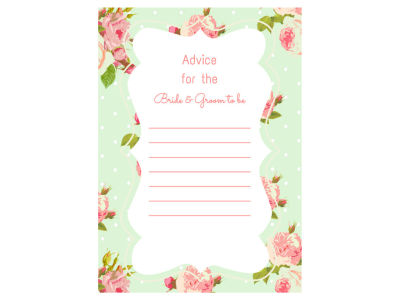 Advice for bride and groom to be Bridal Shower activity, advice for couple, Mint Shabby Printable advice cards, Bridal Shower activity