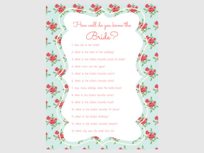 Blue Floral Bridal Shower Games how well do you know the bride