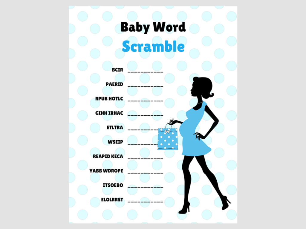 Chic Baby Word Scramble, Modern Baby Shower Games, Printable baby shower Game, Baby shower Activity, Download Baby Shower Games, mod01 3