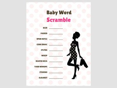 Chic Baby Word Scramble, Modern Baby Shower Games, Printable baby shower Game, Baby shower Activity, Download Baby Shower Games, mod01 5