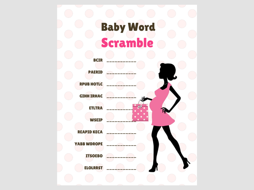 Chic Baby Word Scramble, Modern Baby Shower Games, Printable baby shower Game, Baby shower Activity, Download Baby Shower Games, mod01