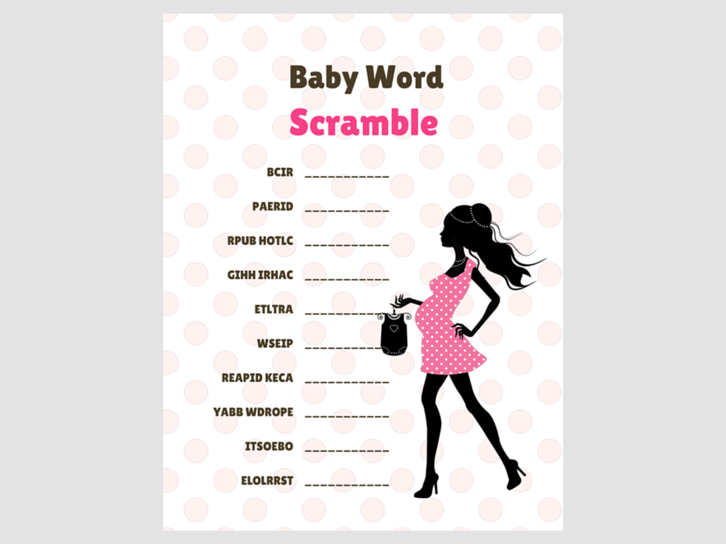 Chic Baby Word Scramble, Modern Baby Shower Games, Printable baby shower Game, Baby shower Activity, Download Baby Shower Games, mod012