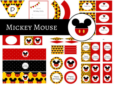 Mickey Mouse Party Package, Mickey Mouse Birthday Party, Instant Download Mickey Mouse Printable Party Pack, Red Dots, Minnie Mouse Party