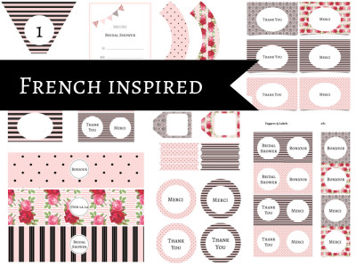 Pink French Inspired Bridal Shower, Chic Printable Package, French Parisian Bridal Decor, Party Package, Chic, French Bridal Shower Package