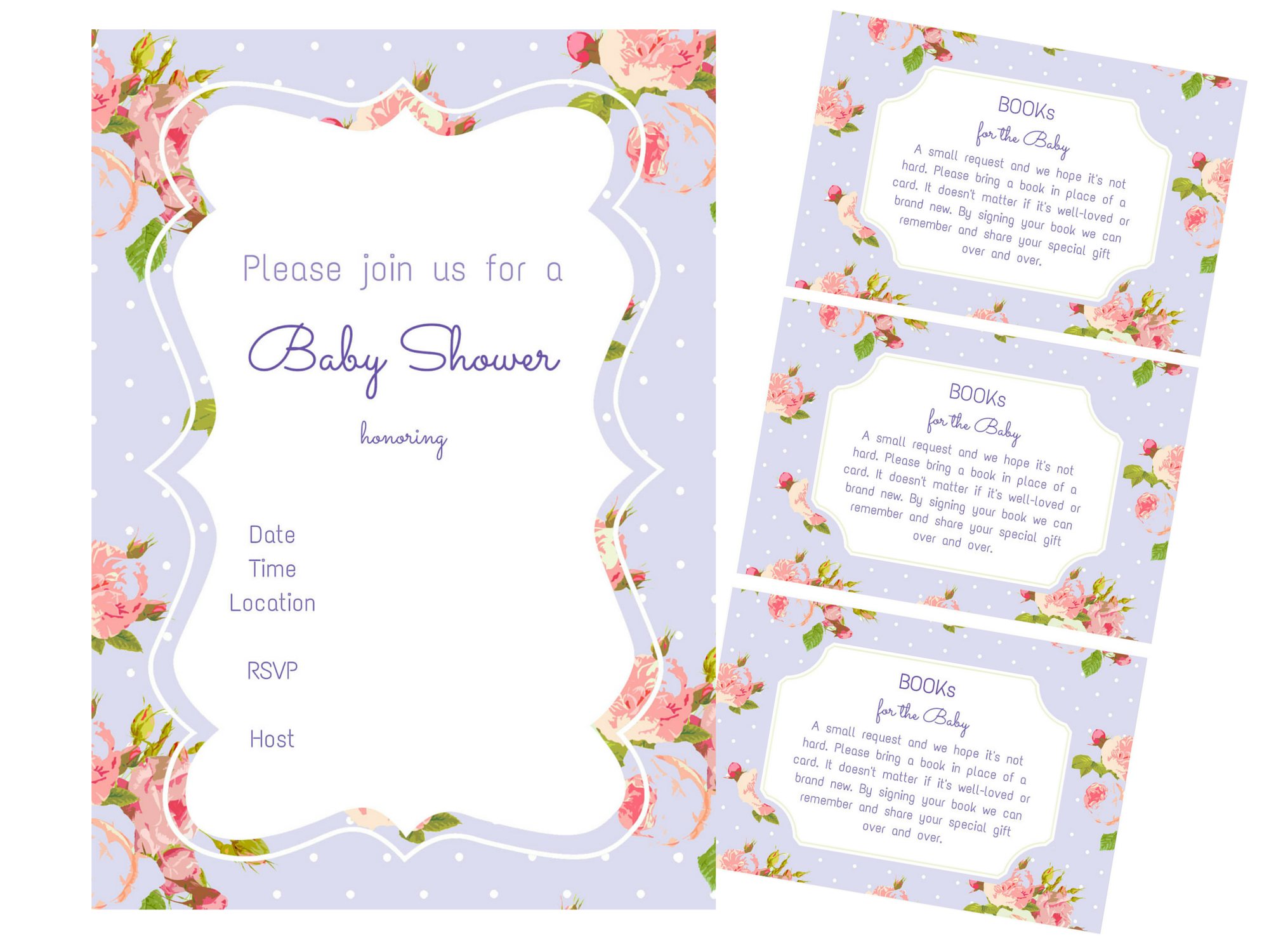 Purple Book Baby Shower bring a book insert Printable Magical Printable