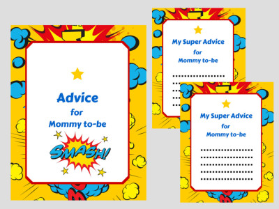 Superhero Baby Shower Advice for Mommy to Be Cards and Sign Baby Shower Printable, Advice for Mommy To Be, baby advice, Superheroes