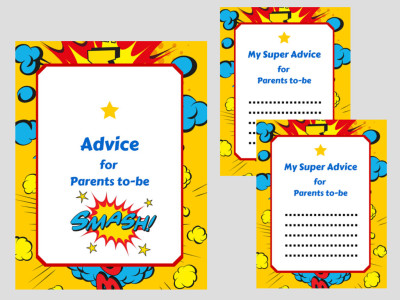 Superhero Baby Shower Advice for Mommy to Be Cards and Sign Baby Shower Printable, Advice for Mommy To Be, baby advice, Superheroes, parents to be