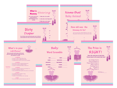 Ballerina Tutu Baby Shower Games Package, Modern Baby Shower, Baby Shower Game Prize, Unique Baby Shower Games, Modern