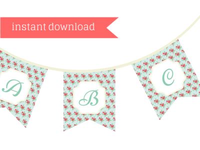 shabby chic floral banner in blue