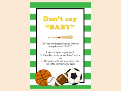 don't say word baby, All Stars Baby Shower Game Printables, All Stars, baseball, Sports Baby Shower Games and Activities, Instant Download