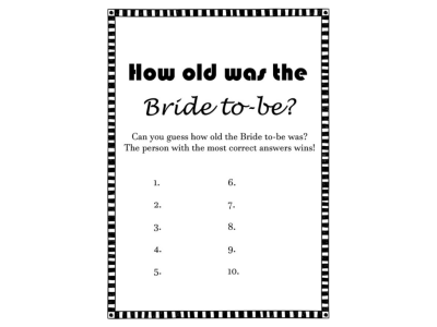how old was the bride to be, Modern Black and White Bridal Shower Game Package Set, Unique Bridal Games, Bachelorette Game, Wedding Shower Game