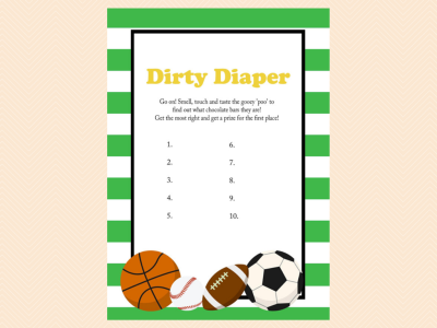 dirty diaper, sweet mess, All Stars Baby Shower Game Printables, All Stars, baseball, Sports Baby Shower Games and Activities, Instant Download