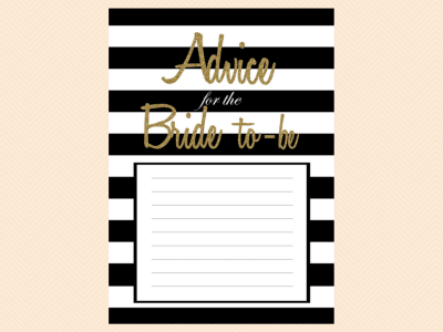 Advice for the Bride to be, Stripes, Gold Glitter, Advice Cards, Bridal Shower Activities, Wedding Shower Games