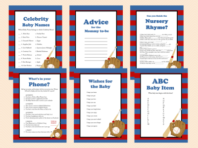 Navy Red Baseball Baby Shower Game Printables, All Stars, baseball theme, Sports Baby Shower Games, Printable Baseball Games TLC08