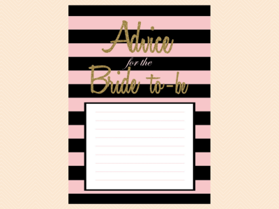 pink and black stripes, Advice for the Bride to be, Stripes, Gold Glitter, Advice Cards, Bridal Shower Activities, Wedding Shower Games