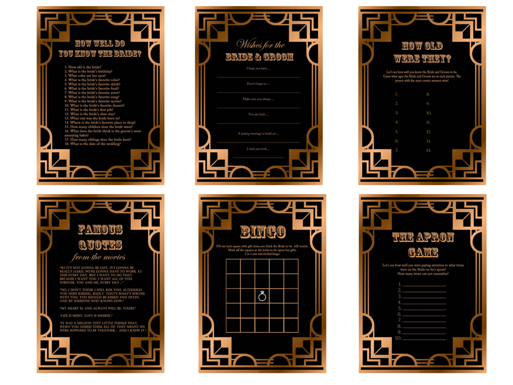 Gatsby Roaring Twenties Bridal Shower Games - Download
