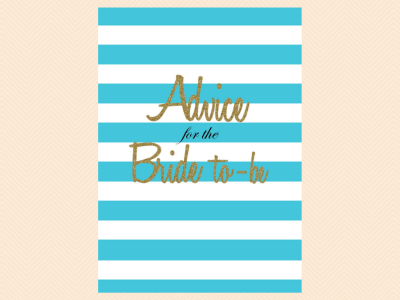Advice for the Bride to be, Stripes, Gold Glitter, Advice Cards, Bridal Shower Activities, Wedding Shower Games