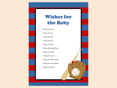 wishes for baby, Navy Red Baseball Baby Shower Game Printables, All Stars, baseball theme, Sports Baby Shower Games, Printable Baseball Games TLC08