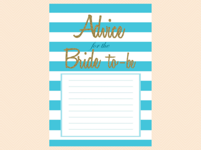 turquoise, Advice for the Bride to be, Stripes, Gold Glitter, Advice Cards, Bridal Shower Activities, Wedding Shower Games