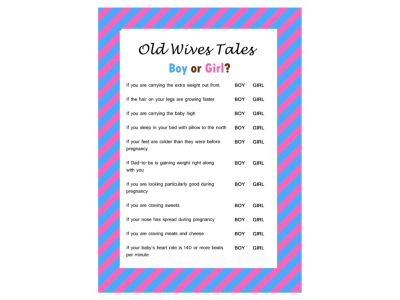 The Old Wives Tale Gender Reveal Baby Shower Game, Baby Gender Guess, Gender Reveal Games, Gender Trivia Game, Printable Baby Shower Game