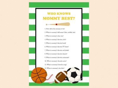 who knows mommy best, All Stars Baby Shower Game Printables, All Stars, baseball, Sports Baby Shower Games and Activities, Instant Download