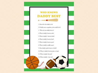 who knows daddy best, All Stars Baby Shower Game Printables, All Stars, baseball, Sports Baby Shower Games and Activities, Instant Download
