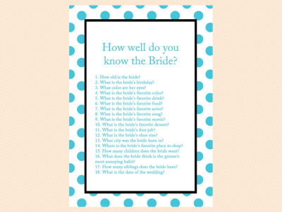 Turquoise Bridal Shower Games, Turquoise Themed Bridal Shower Games Activities, Instant Download, Printable Bridal Shower Games