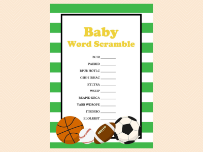 baby word scramble, All Stars Baby Shower Game Printables, All Stars, baseball, Sports Baby Shower Games and Activities, Instant Download