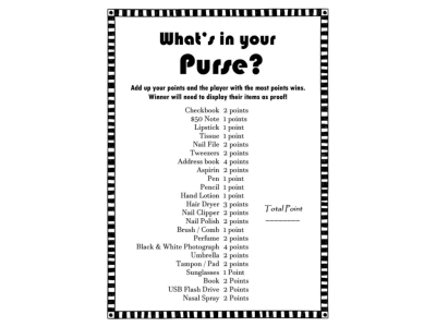 whats in your purse, Modern Black and White Bridal Shower Game Package Set, Unique Bridal Games, Bachelorette Game, Wedding Shower Game
