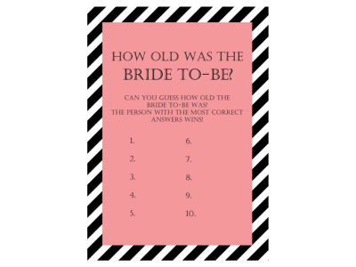 Modern Black & Flamingo Pink Stripes Bridal Shower Games Package Set, Black Stripes, Unique Bridal Shower Games, Wedding Shower, printable, download games, GIFT BINGO DATE NIGHT CARD & SIGN HOW OLD WAS THE BRIDE HOW OLD WERE THEY HOW WELL DO YOU KNOW THE GROOM HOW WELL DO YOU KNOW THE BRIDE WHATS IN YOUR PHONE WHATS IN YOUR PURSE SCRAMBLE TRADITION (WHY DO WE DO THAT) WISHES FOR THE BRIDE AND GROOM CARD