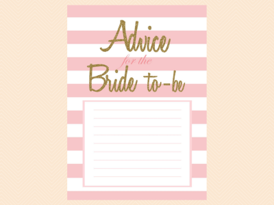 pink, Advice for the Bride to be, Stripes, Gold Glitter, Advice Cards, Bridal Shower Activities, Wedding Shower Games