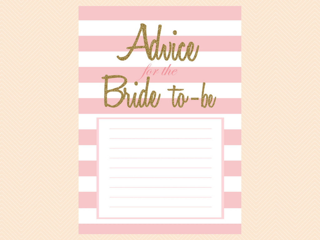 Gold Glitter Advice for the Bride Card &amp; Sign - Magical Printable