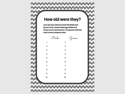 Gray How old was the bride Bridal Shower Games, Gray Printable Bridal Shower Games, Bridal Shower Game Prizes, Unique Bridal Shower, bdch2