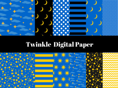 Twinkle Twinkle Little Stars Digital Paper, Digital Background, Stars Digital Paper, Lullaby Digital Paper, Twinkle, Moon, Stars