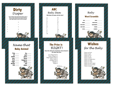Where the Wild Things are Baby Shower Games Set